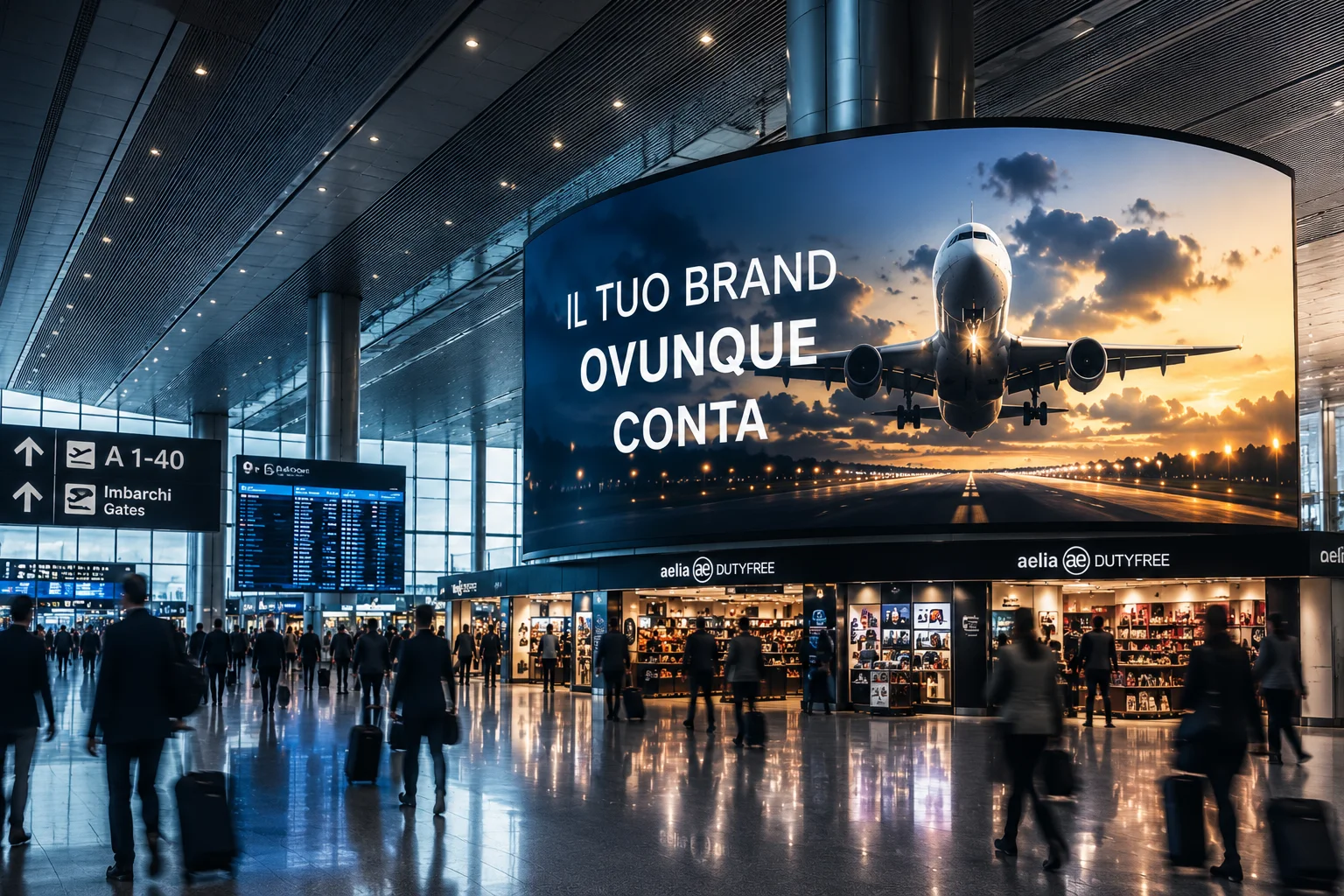 Impianti pubblicitari digitali in un aeroporto moderno: pubblicità aeroporti Roma