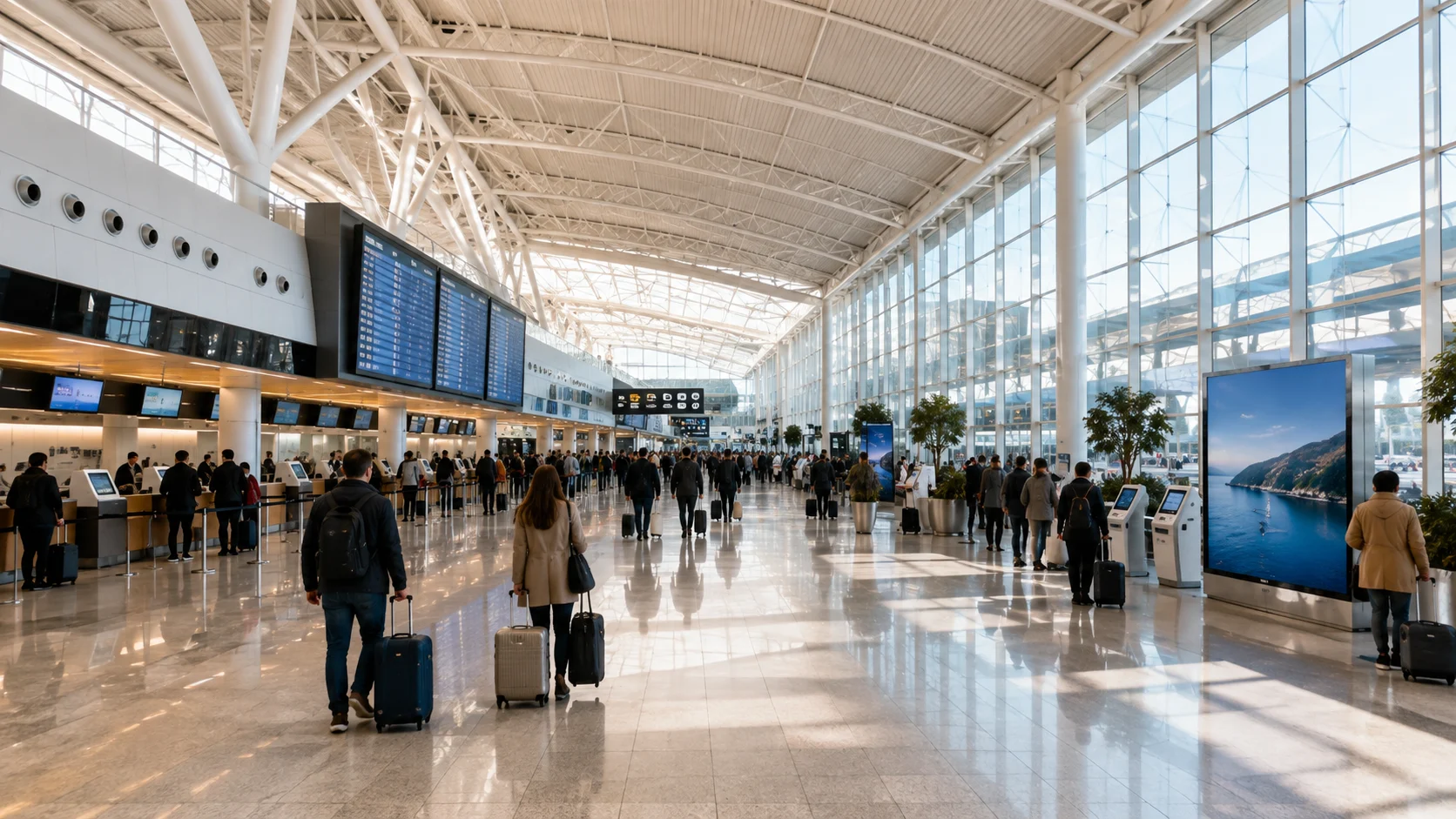 Terminal moderno e luminoso dell’aeroporto di Roma Fiumicino