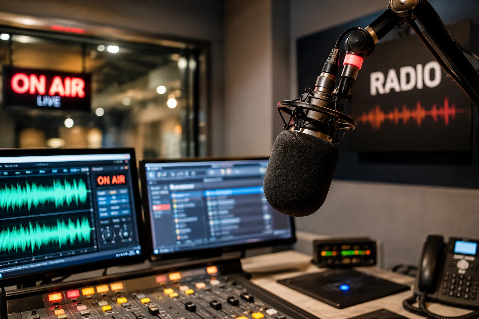 Microfono e radio in un ambiente caldo: pubblicità in radio